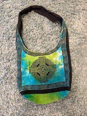 Tie-Dye Celtic Cross Shoulder Bag - Blue & Green